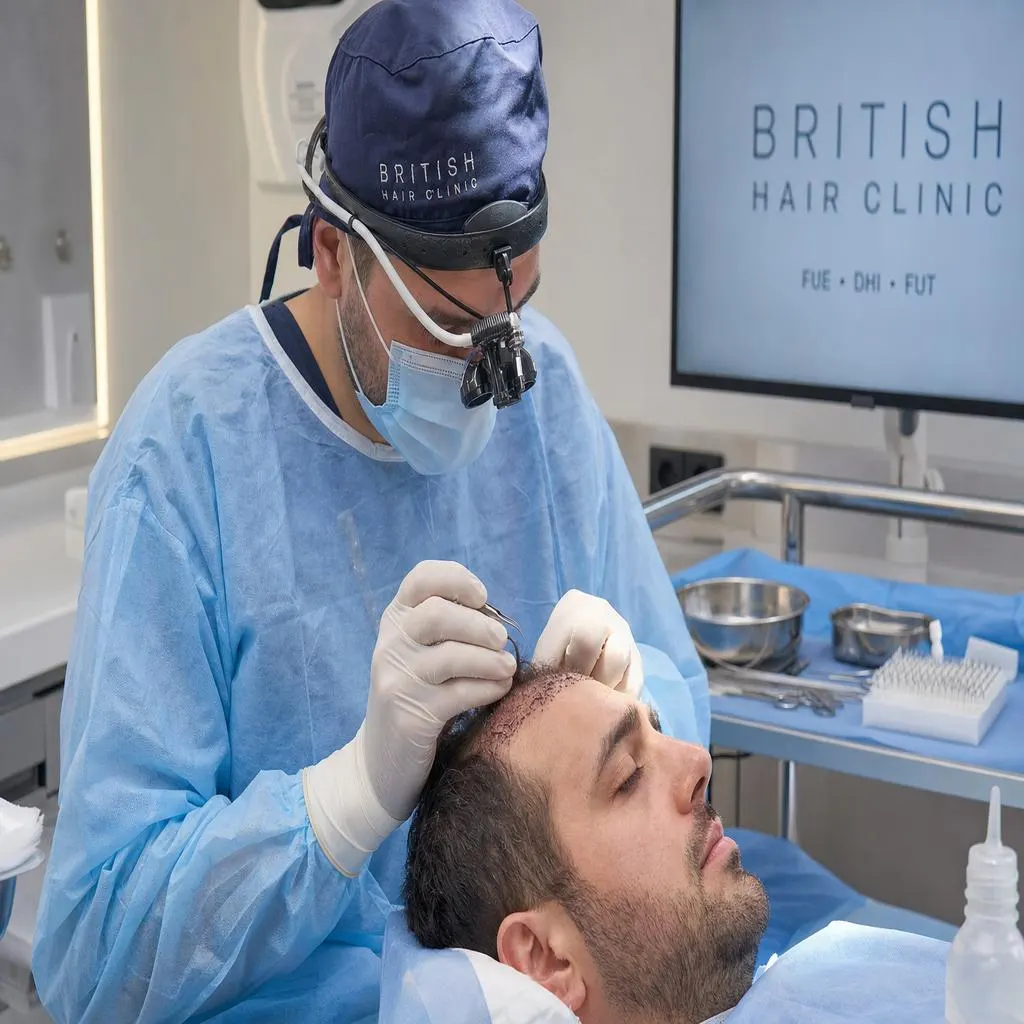 Homme recevant une greffe de cheveux dans une clinique spécialisée