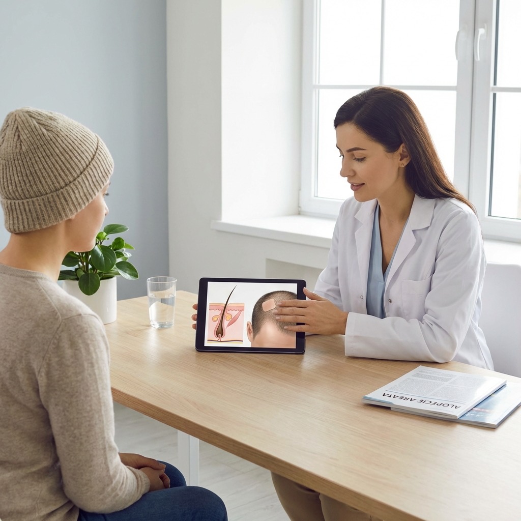 Illustration médicale montrant le mécanisme auto-immun de l'alopécie areata