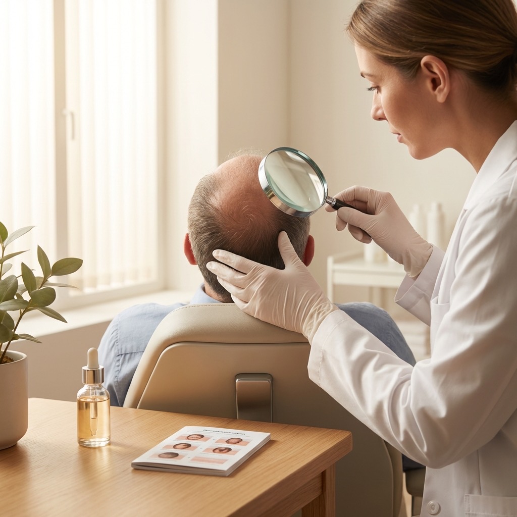 Illustration montrant l'éclaircissement diffus caractéristique de l'alopécie diffuse